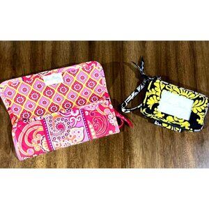 Vera Bradley Set Of 2 Wallets & Coin Pouch In Floral Quilted Cotton Pink & Yello